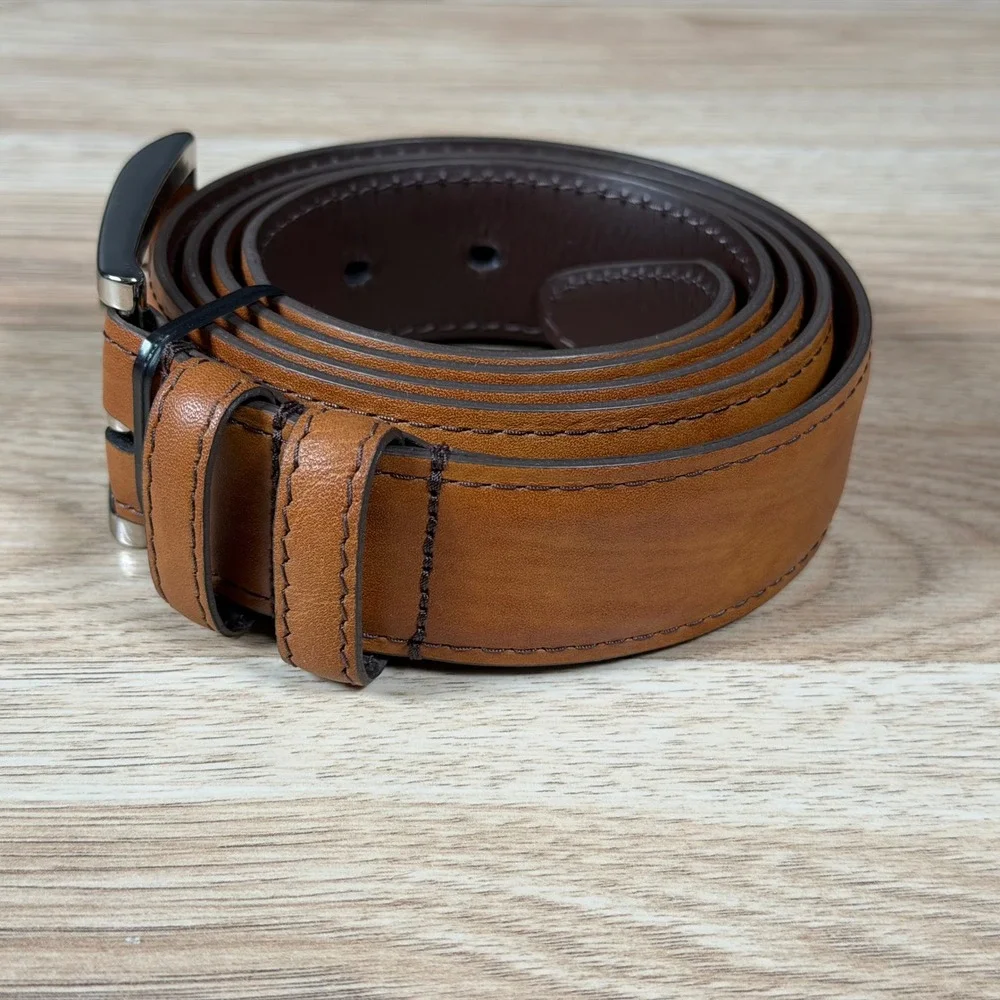 Allen Edmonds Belt Mens 46 Brown Leather Dress Italian Calfskin Made in USA